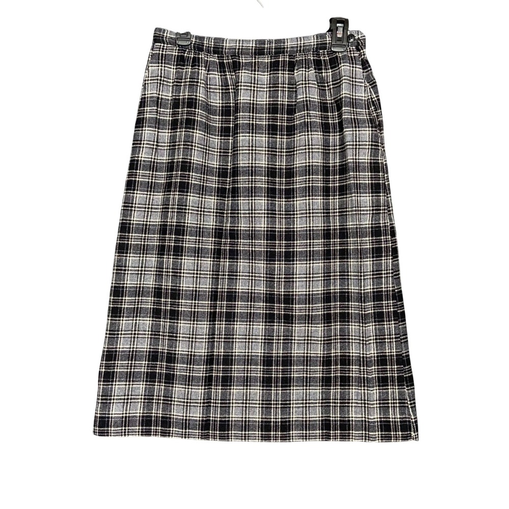 VTG Pendleton Pure Virgin Wool Plaid Midi Skirt Women's S Black Gray USA‎ *READ